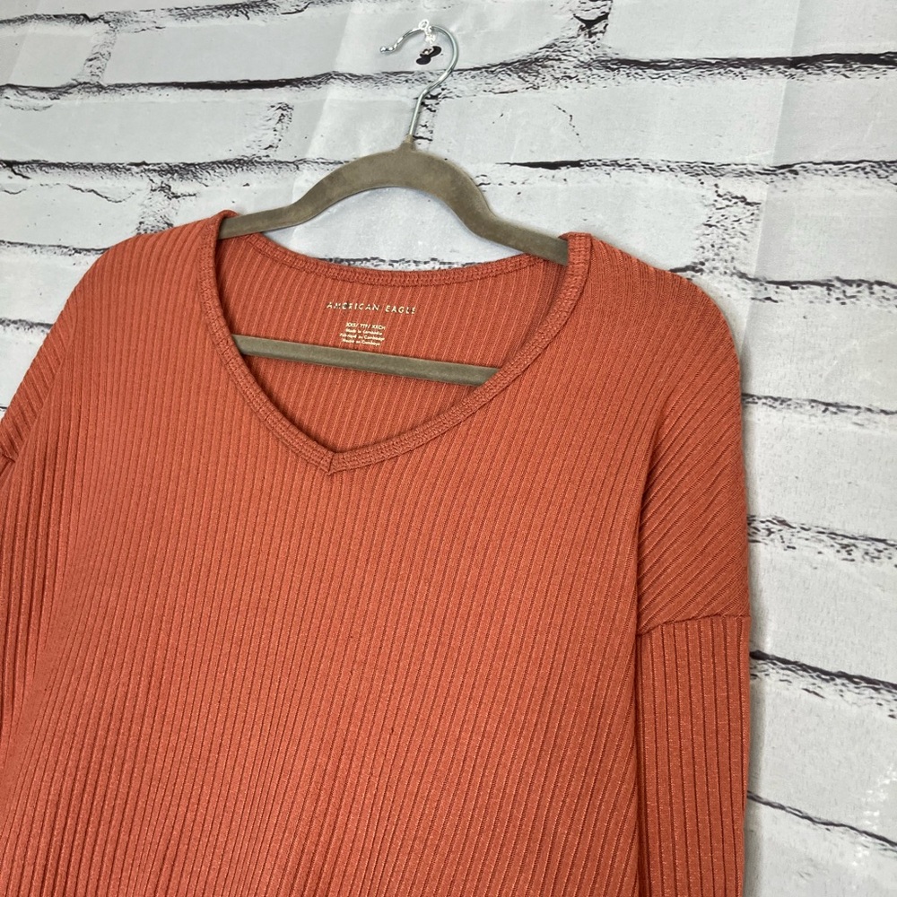 American Eagle Maroon Ribbed V‑Neck Sweater XXS Women’s Cozy Soft Fall Staple - Picture 6 of 14